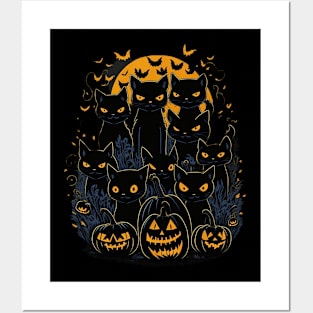 Cute Cat and Pumpkin Halloween Posters and Art